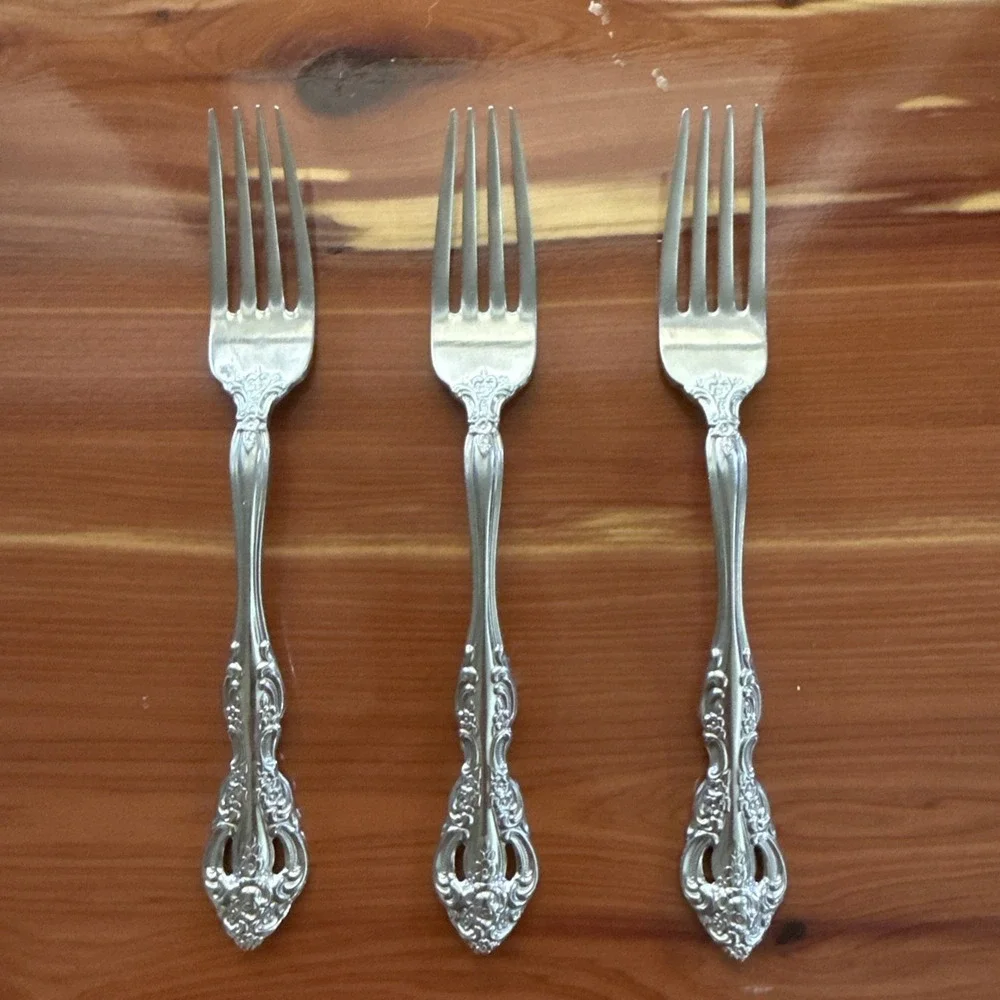 3 Dinner Forks Cube Michelangelo Oneida Pierced Stainless 765 Floral 7 Inch